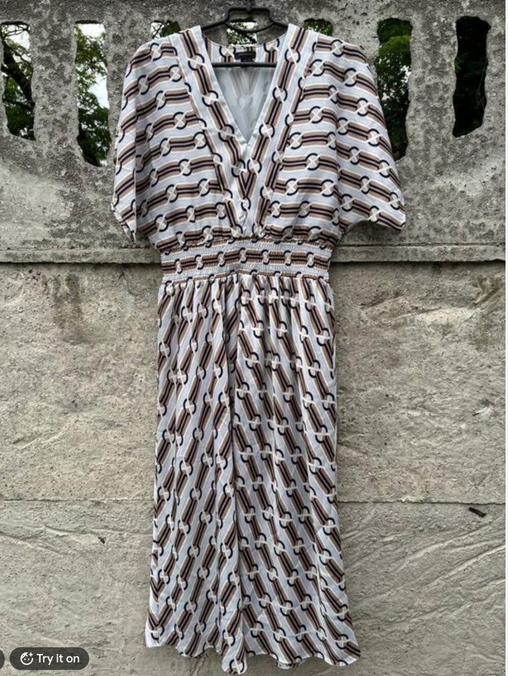 Ann Taylor Geometric V Neck Midi Dress